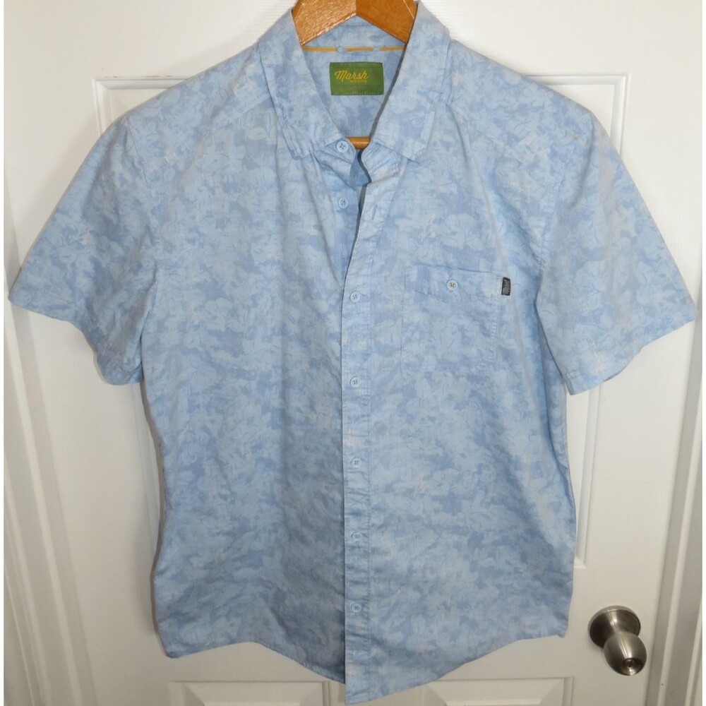Marsh Wear Men’s Hagood Button Down Shirt Blue Floral Water Camo AOP Medium
